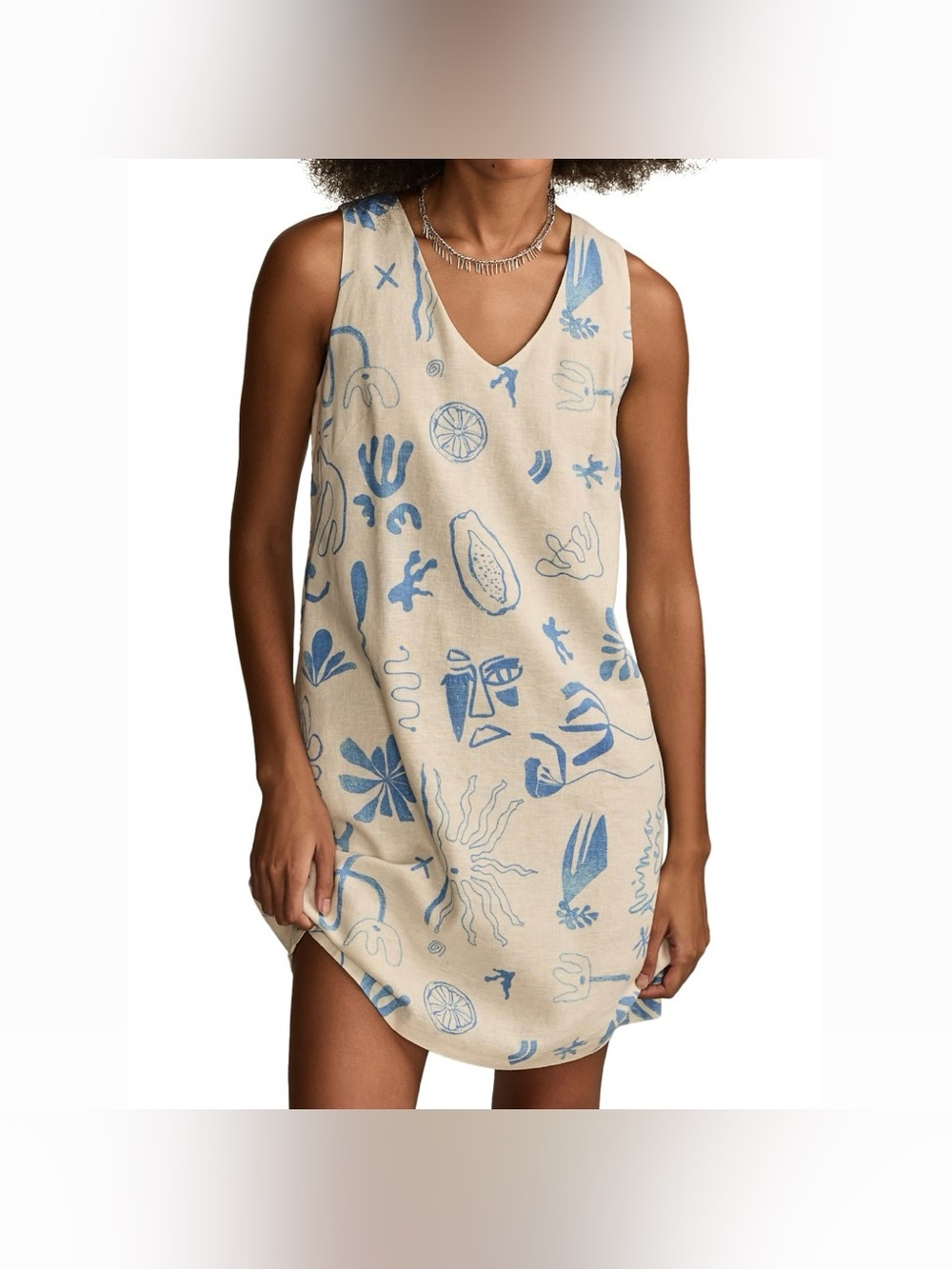 Lucky Brand Mixed Print Linen Blend Sleeveless Mididress
